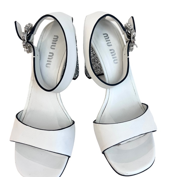 Miu Miu Leather Glitter Accents Sandals - Picture 2 of 7